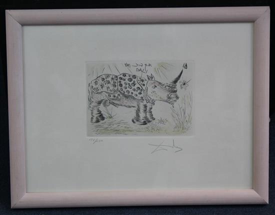 After Salvador Dali Rhinoceros, overall 10.75 x 14.5in.